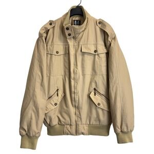 B&R Mens XL Tan Khaki Cotton Nylon Military Bomber Jacket Utility Flight Coat